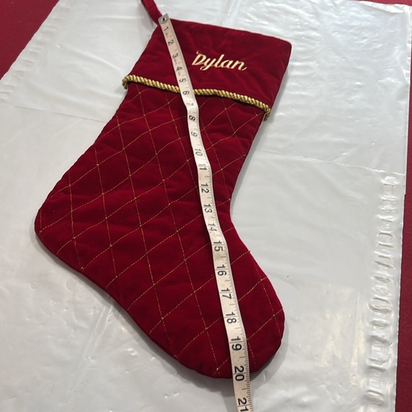RED Velvet DYLAN STOCKING GOLD stitch embroidered Christmas COTTON lined thick - Picture 5 of 11